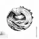 ocean wave barrel sunset tattoo design idea