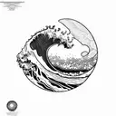 ocean wave barrel sunset tattoo design idea