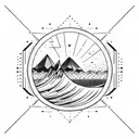 geometric, vulcano, ocean wave, barrel, sun, stars tattoo design idea