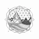 geometric, vulcano, ocean wave, barrel, sun, stars tattoo design idea