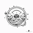 geometric, vulcano, ocean wave, barrel, sun, stars tattoo design idea