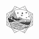 geometric, vulcano, ocean wave, barrel, sun, stars tattoo design idea