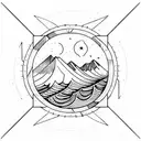 geometric, vulcano, ocean wave, barrel, sun, stars tattoo design idea