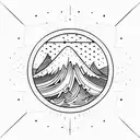 geometric, vulcano, ocean wave, barrel, sun, stars tattoo design idea
