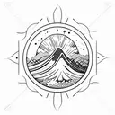 geometric, vulcano, ocean wave, barrel, sun, stars tattoo design idea