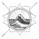 geometric, vulcano, ocean wave, barrel, sun, stars tattoo design idea