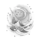 Barrel, Ocean Wave, Sunset, Stars tattoo design idea
