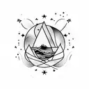 Barrel, Ocean Wave, Sunset, Stars tattoo design idea