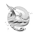 Barrel, Ocean Wave, Sunset, Stars tattoo design idea