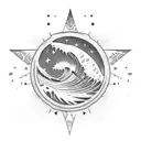 Barrel, Ocean Wave, Sunset, Stars tattoo design idea