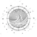 Barrel, Ocean Wave, Sunset, Stars tattoo design idea