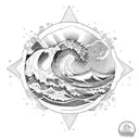 Barrel, Ocean Wave, Sunset, Stars tattoo design idea