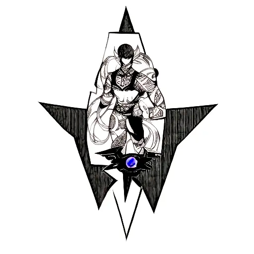 A unique tattoo design combining elements from DC Comics and indie rock in blackwork style tattoo design idea