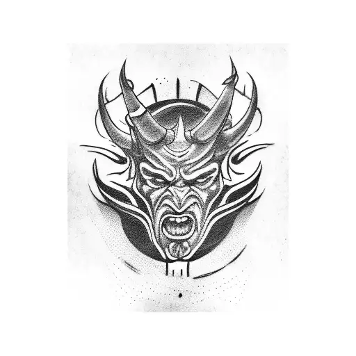 front view of a face of old devil tattoo design idea