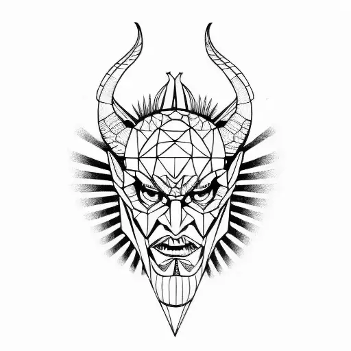 front view of a face of old devil tattoo design idea