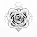 A dotwork rose with delicate geometric patterns in the background tattoo design idea