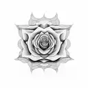 A dotwork rose with delicate geometric patterns in the background tattoo design idea
