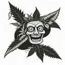 A hemp (potted plant) that has a face with set eyes and rolls a joint that also has a face. tattoo design idea