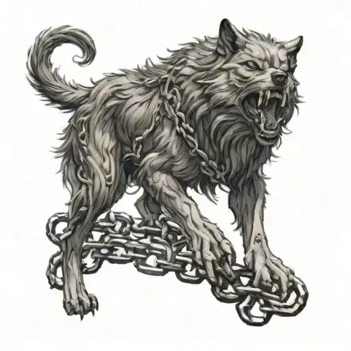 Fenrir breaking chains tattoo design idea