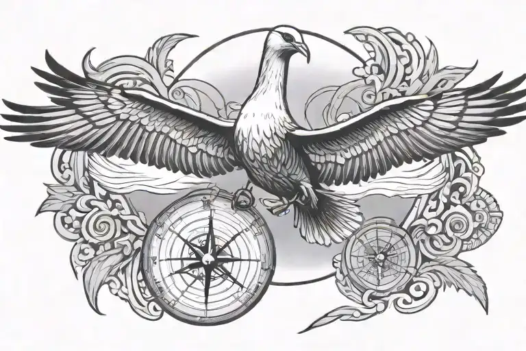 Albatross flying symmetrical design with or without compass tattoo design idea
