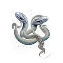 a moray eel and pit viper tangled together tattoo design idea