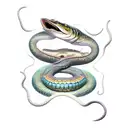 a moray eel and pit viper tangled together tattoo design idea