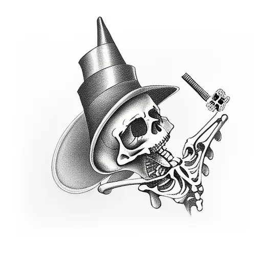 Tatu a skeleton stands in a top hat and with a cane throws playing cards away from him tattoo design idea
