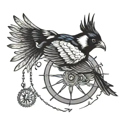 Magpie around the wheel of fortune  tattoo design idea