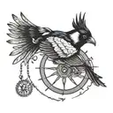 Magpie around the wheel of fortune  tattoo design idea