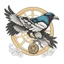 Magpie around the wheel of fortune  tattoo design idea