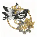 Magpie around the wheel of fortune  tattoo design idea