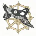 Magpie around the wheel of fortune  tattoo design idea
