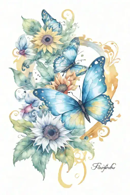 butterfly, sunflower, heart, f.l.y tattoo design idea