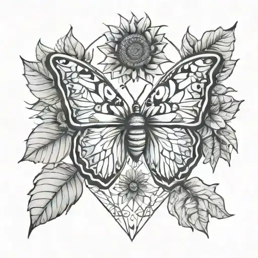 butterfly, sunflower, heart, f.l.y tattoo design idea
