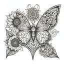 butterfly, sunflower, heart, f.l.y tattoo design idea