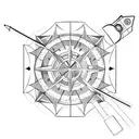 Design tools (pencil, ruler, compass) arranged as a camera tattoo design idea