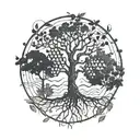 An intricate tattoo featuring binary code intertwined with tree branches symbolizing a passion for programming and nature tattoo design idea