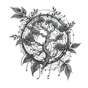 An intricate tattoo featuring binary code intertwined with tree branches symbolizing a passion for programming and nature tattoo design idea