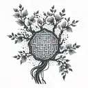 An intricate tattoo featuring binary code intertwined with tree branches symbolizing a passion for programming and nature tattoo design idea