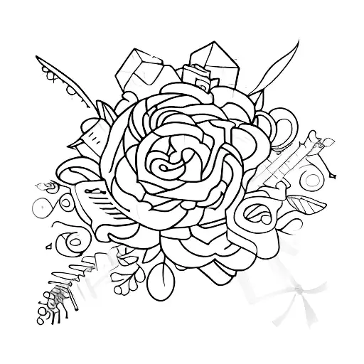 gift package and the word "present" combined tattoo design idea