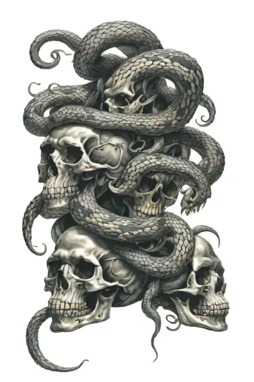 Snake and skulls tattoo design idea