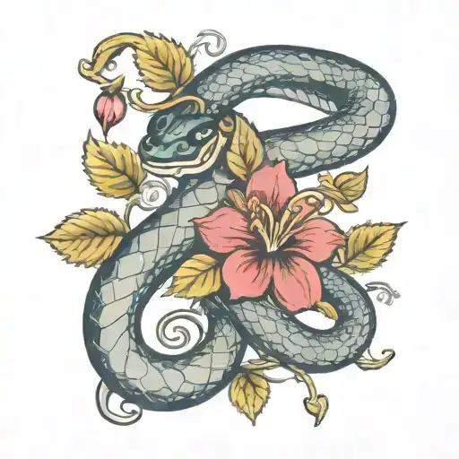 wine grapevines pharmacy snake with flowers intertwined tattoo design idea