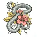 wine grapevines pharmacy snake with flowers intertwined tattoo design idea