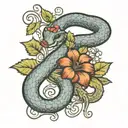 wine grapevines pharmacy snake with flowers intertwined tattoo design idea