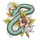 wine grapevines pharmacy snake with flowers intertwined tattoo design idea