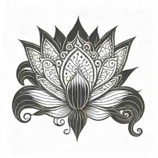 lotus flower with king crown hanging tattoo design idea