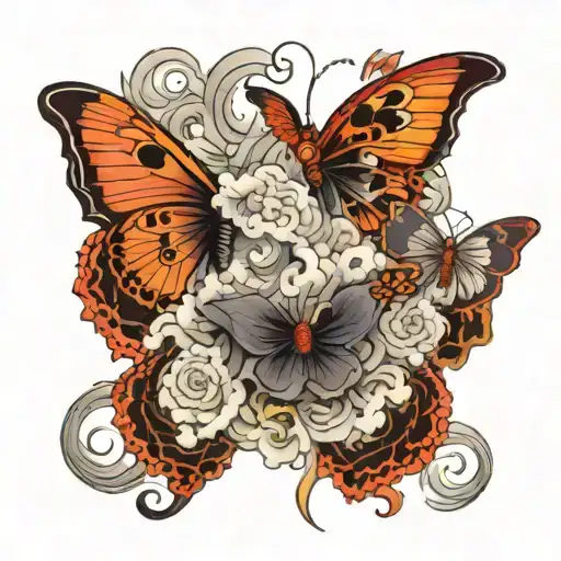 butterfly and smoke tattoo design idea