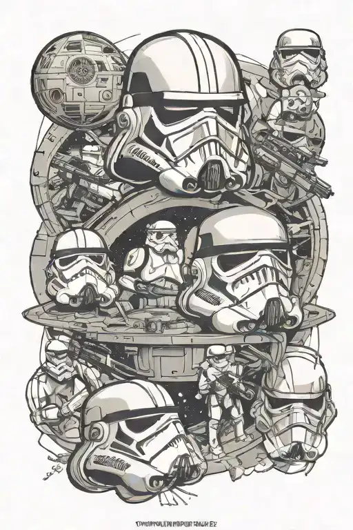 star wars with Darth Vader and stormtroopers death star. tattoo design idea