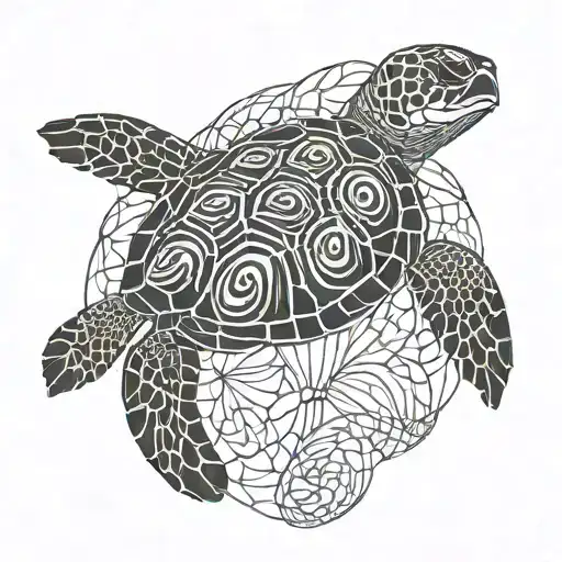 sea turtle swimming with the World printed on its shell tattoo design idea