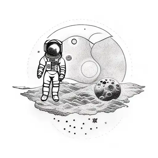 astronaut and moon back tattoo design idea
